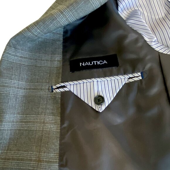 Nautica Mens Blazer 44L Gray Glen Plaid All Season Sportcoat Polyester Blend All - Picture 8 of 12